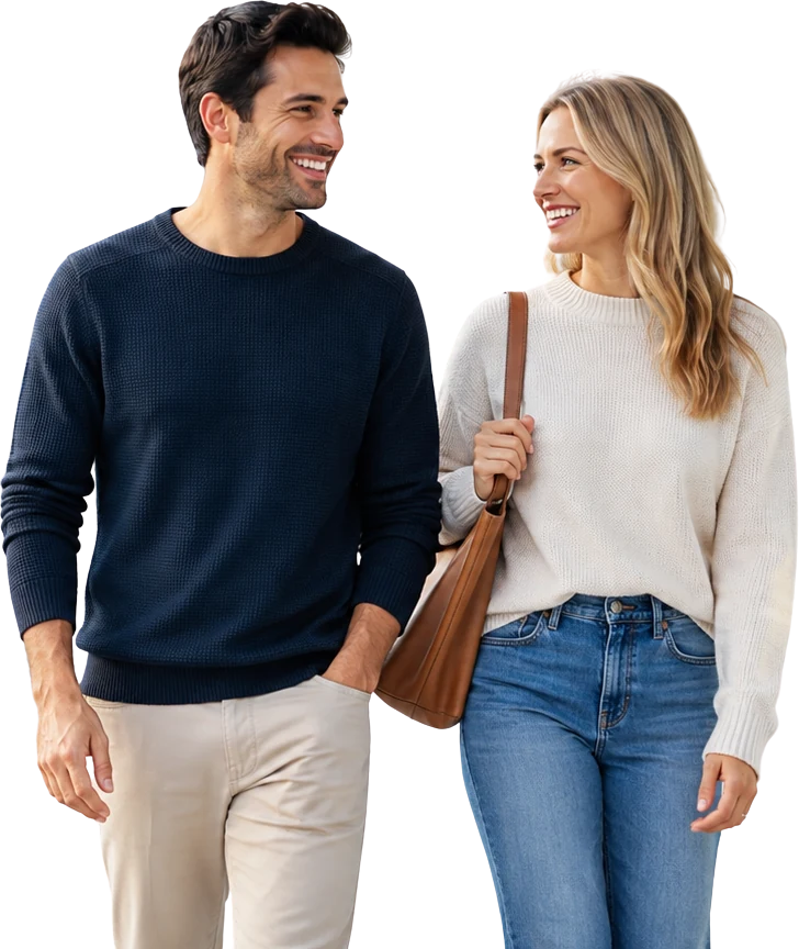 Two people laughing together.